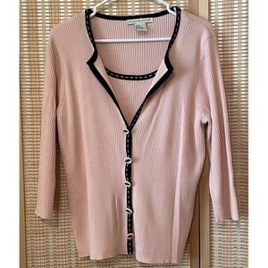 Requirements Cardigan Sweater Women's Size XL Pink Black Faux Layered 3/4 Sleeve